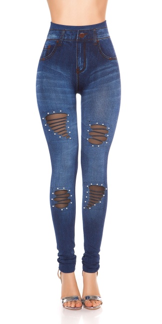 Sexy jeanslook-leggings met kralen blauw